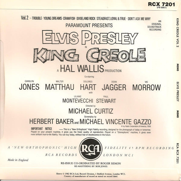Elvis Presley with The Jordanaires : King Creole Vol.2 (7", EP, RE)