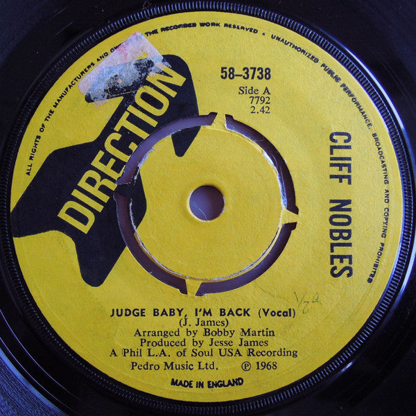 Cliff Nobles  /  Cliff Nobles & Co.* : Judge Baby, I'm Back / Horse Fever  (7", Single, Pus)