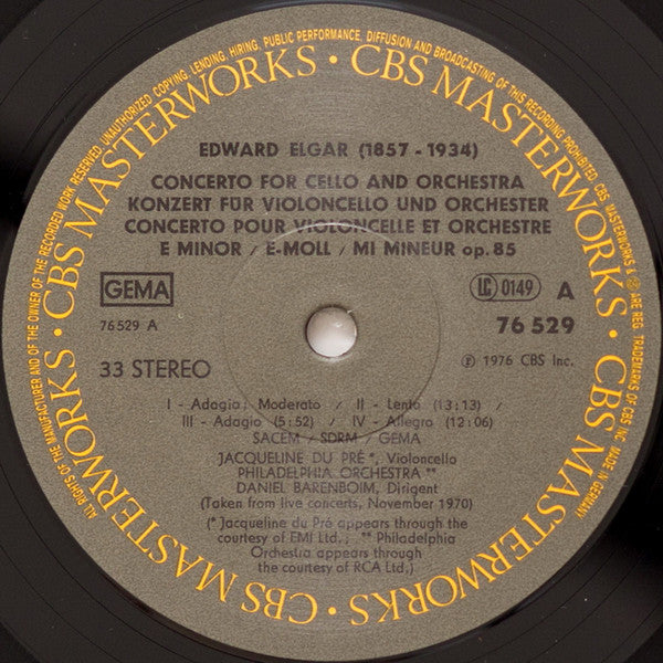 Elgar*, Jacqueline Du Pré, Daniel Barenboim, Philadelphia Orchestra*, London Philharmonic Orchestra : Cello Concerto, Op. 85 / Enigma" Variations (LP)