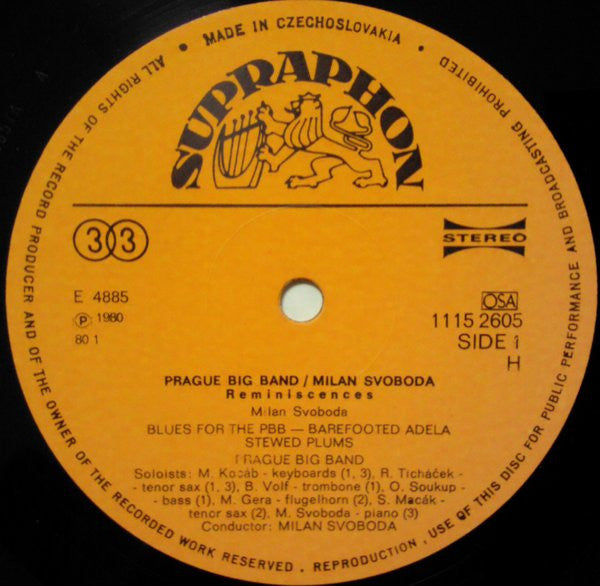 Prague Big Band, Milan Svoboda : Reminiscences (LP, Album)