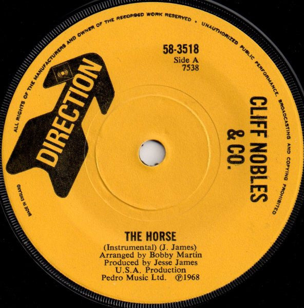 Cliff Nobles & Co.* / Cliff Nobles : The Horse (Instrumental) / Love Is Alright (7", Sol)