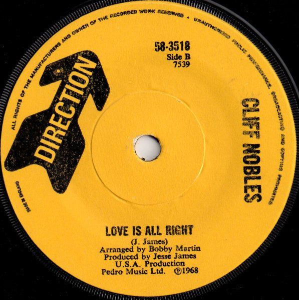 Cliff Nobles & Co.* / Cliff Nobles : The Horse (Instrumental) / Love Is Alright (7", Sol)