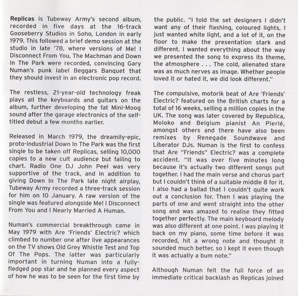 Tubeway Army : Replicas (CD, Album, RE, RM, Nim)