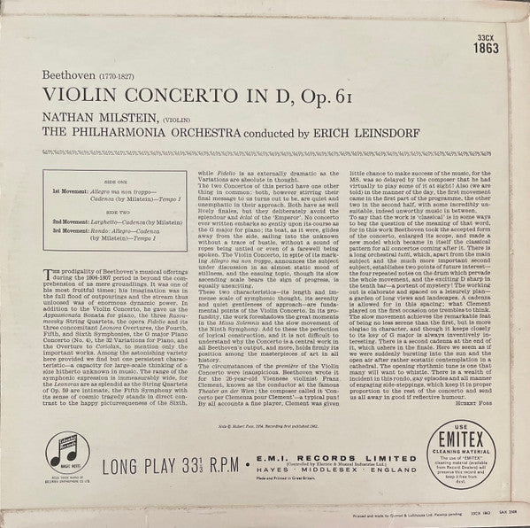 Ludwig van Beethoven, Milstein*, Leinsdorf* : Violin Concerto (LP, Mono)