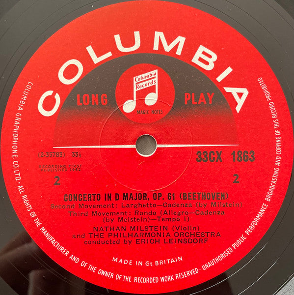 Ludwig van Beethoven, Milstein*, Leinsdorf* : Violin Concerto (LP, Mono)