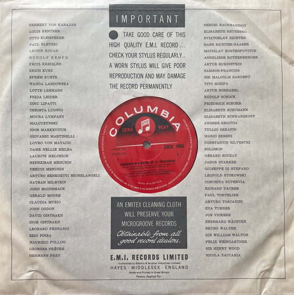 Ludwig van Beethoven, Milstein*, Leinsdorf* : Violin Concerto (LP, Mono)