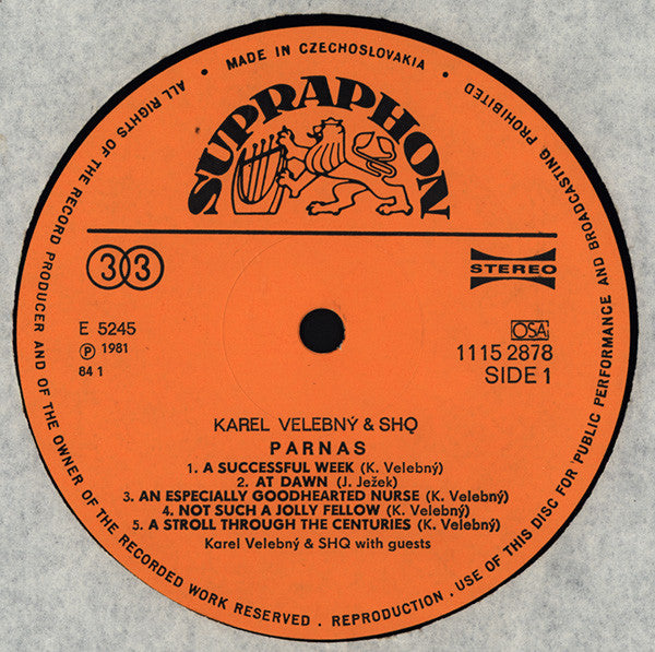 Karel Velebný & SHQ : Parnas (LP, Album, RP)