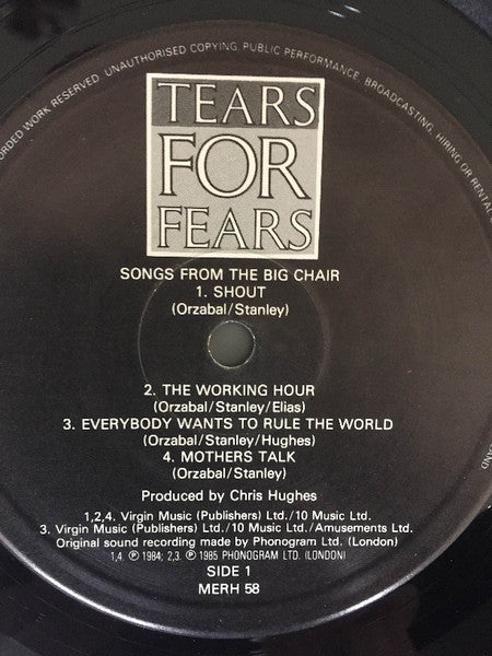 Tears For Fears : Songs From The Big Chair (LP, Album, PRS)