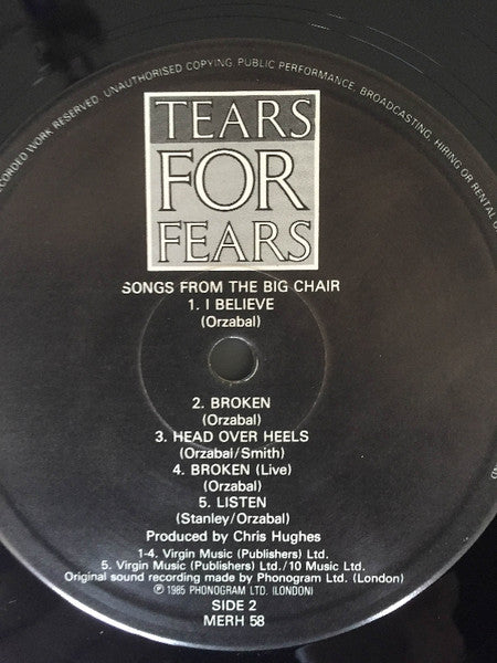 Tears For Fears : Songs From The Big Chair (LP, Album, PRS)
