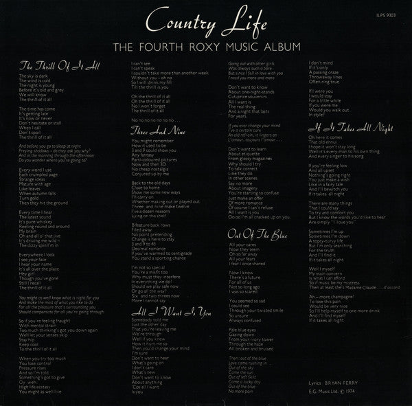 Roxy Music : Country Life (LP, Album, Str)