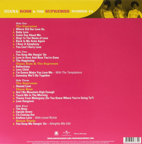Diana Ross & The Supremes :  Number 1's (2xLP, Comp, RE, RM, 180)