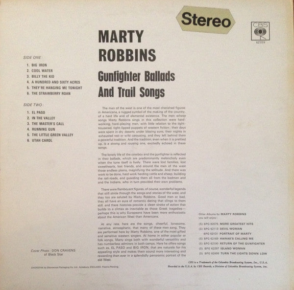 Marty Robbins : Gunfighter Ballads And Trail Songs (LP, Album, RE)