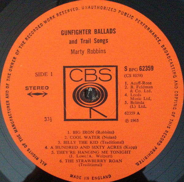 Marty Robbins : Gunfighter Ballads And Trail Songs (LP, Album, RE)