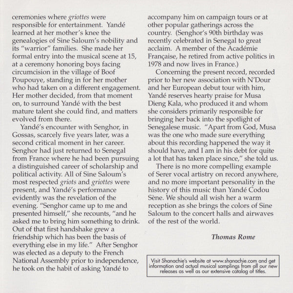 Yandé Codou Sène : Night Sky In Sine Saloum (CD, Album)