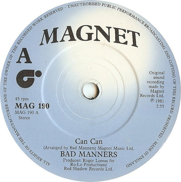 Bad Manners : Can Can (7", Single, Blu)
