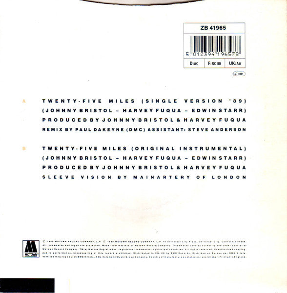 Edwin Starr : Twenty Five Miles (Remix '89) (7", Single)
