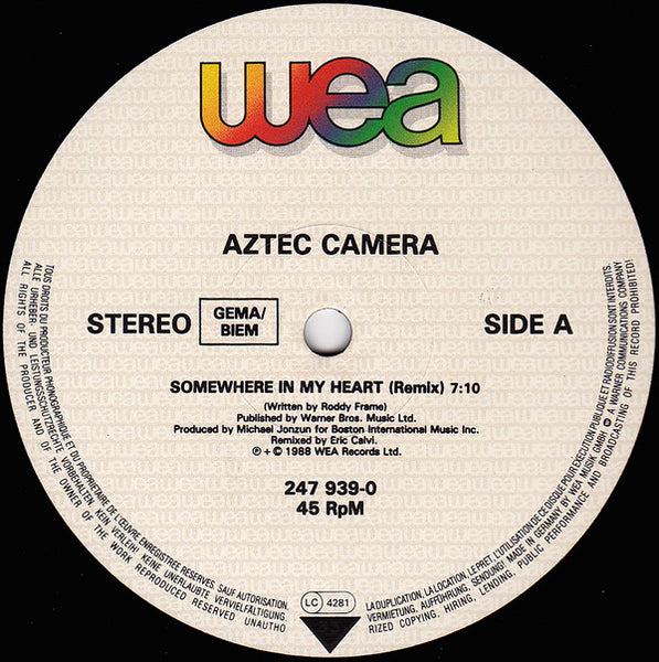 Aztec Camera : Somewhere In My Heart (12", Single)