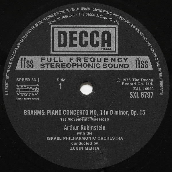 Brahms*, Rubinstein* ∙ Mehta*, Israel Philharmonic* : Piano Concerto No.1 (LP)