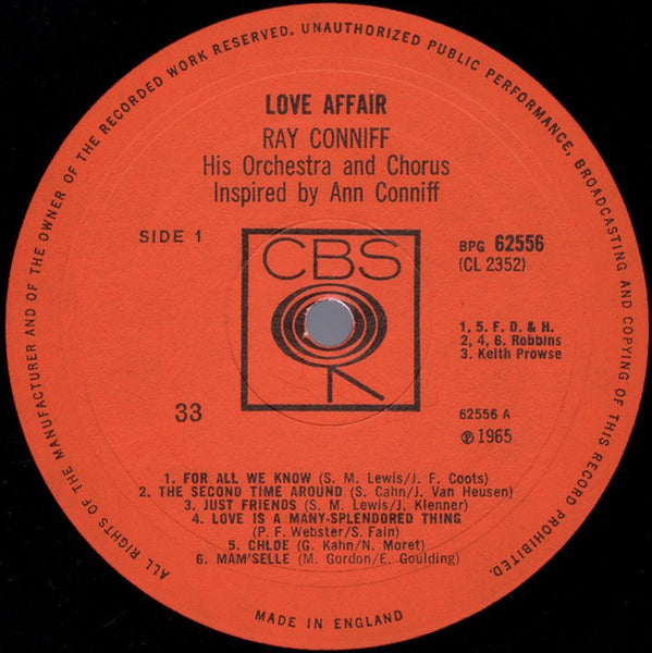 Ray Conniff And The Singers : Love Affair (LP, Album, Mono)