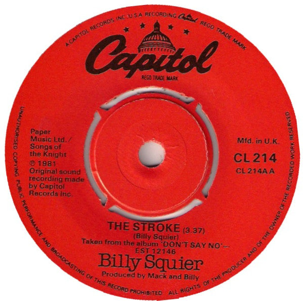 Billy Squier : My Kinda Lover / The Stroke (7", Single, 4-p)