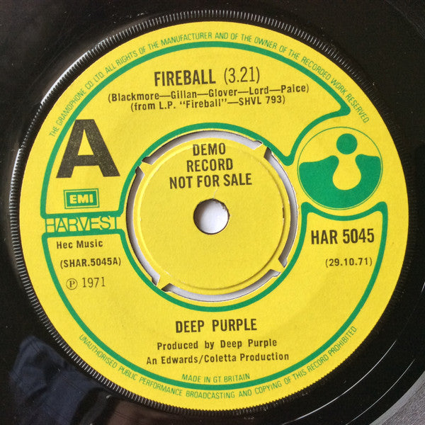 Deep Purple : Fireball (7", Promo)