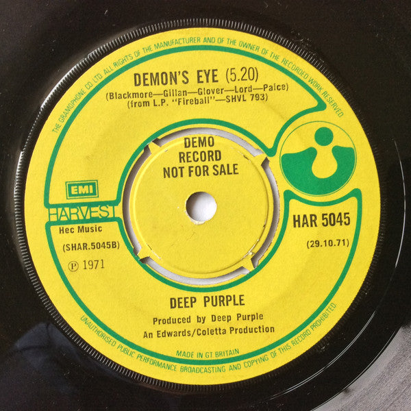 Deep Purple : Fireball (7", Promo)