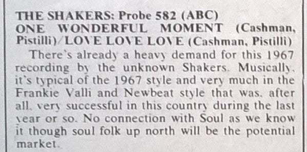 The Shakers (2) : One Wonderful Moment / Love, Love, Love (7", Single)