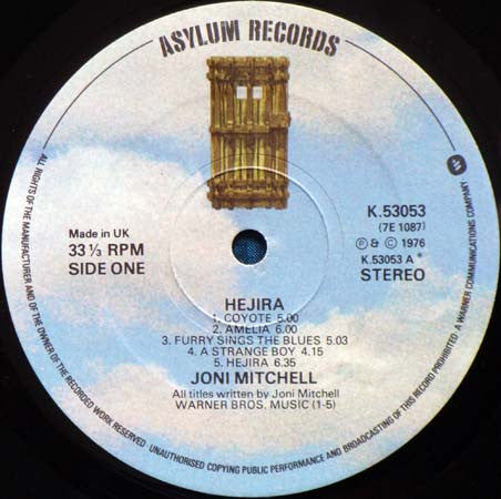 Joni Mitchell : Hejira (LP, Album, Gat)