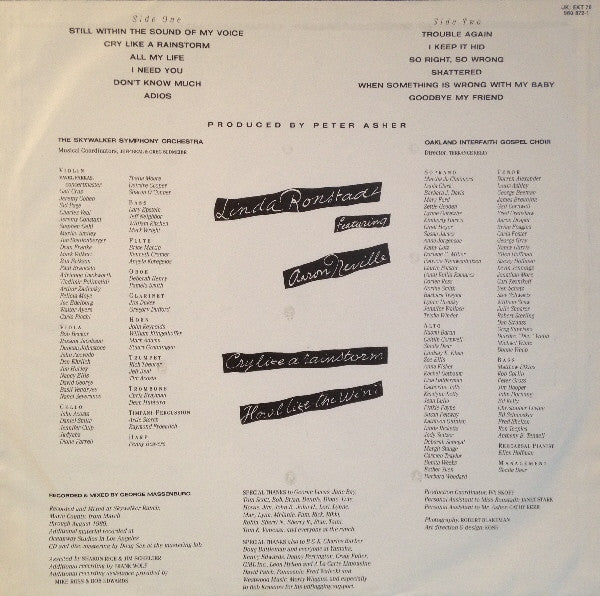 Linda Ronstadt Featuring Aaron Neville : Cry Like A Rainstorm - Howl Like The Wind (LP, Album)