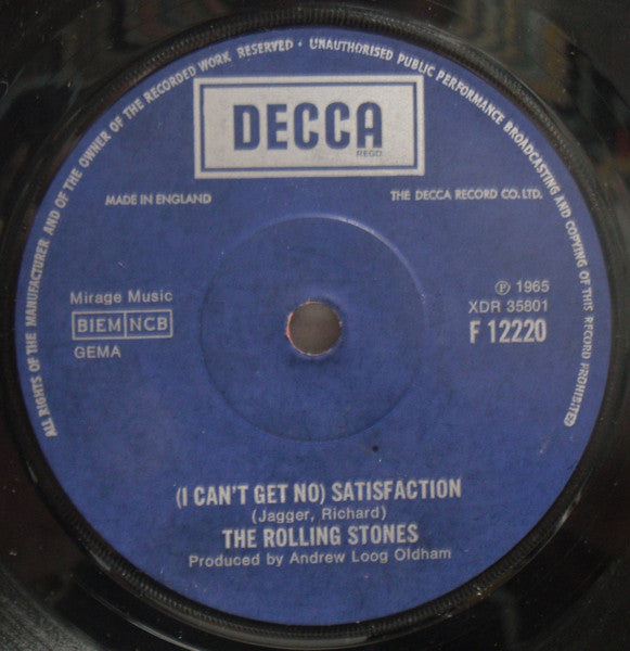 The Rolling Stones : (I Can't Get No) Satisfaction (7", Single, RP, Sol)