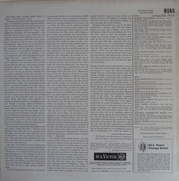 Jelly Roll Morton : Mr. Jelly Lord (LP, Comp, Mono)