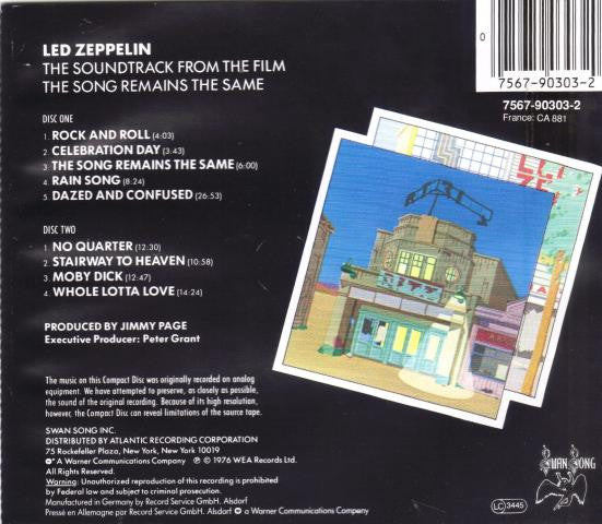 Led Zeppelin : The Soundtrack From The Film The Song Remains The Same (2xCD, Album, RE)
