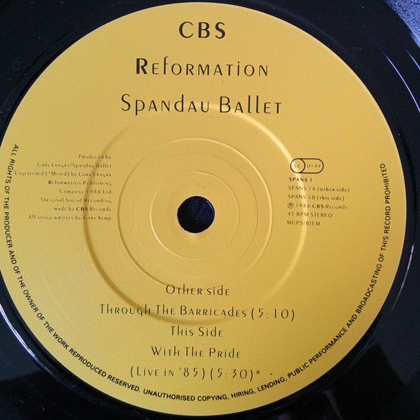 Spandau Ballet : Through The Barricades (7", Single)