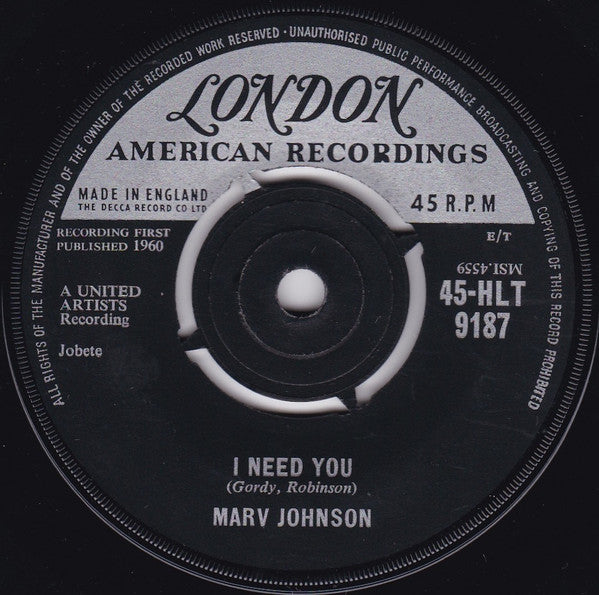 Marv Johnson : (You've Got To) Move Two Mountains / I Need You (7")