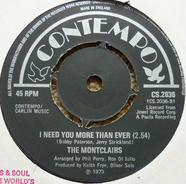 The Montclairs : Hung Up On Your Love / I Need You More Than Ever (7", Single, Pus)