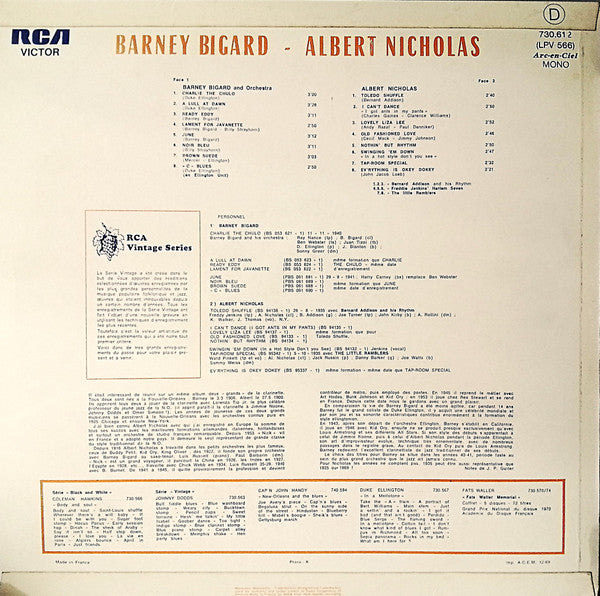 Barney Bigard - Albert Nicholas : Barney Bigard-Albert Nicholas (LP, Comp, Mono)