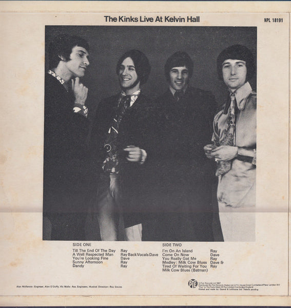 The Kinks : Live At Kelvin Hall (LP, Album, Mono)