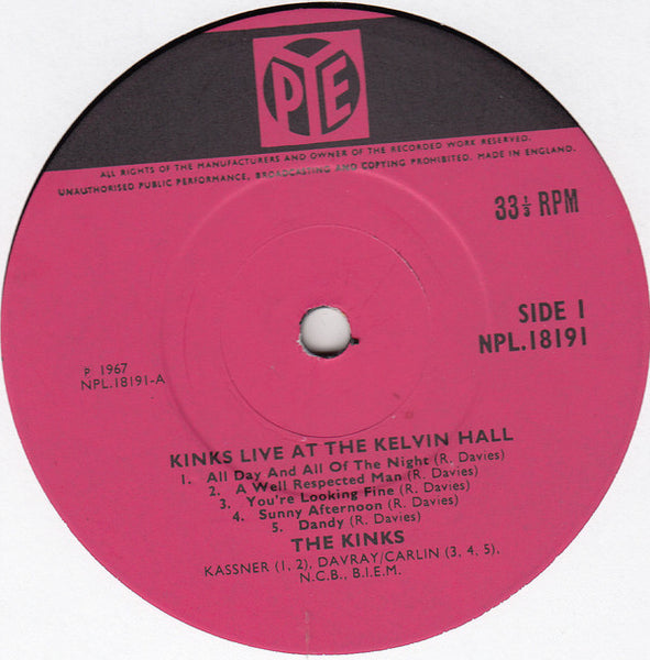 The Kinks : Live At Kelvin Hall (LP, Album, Mono)