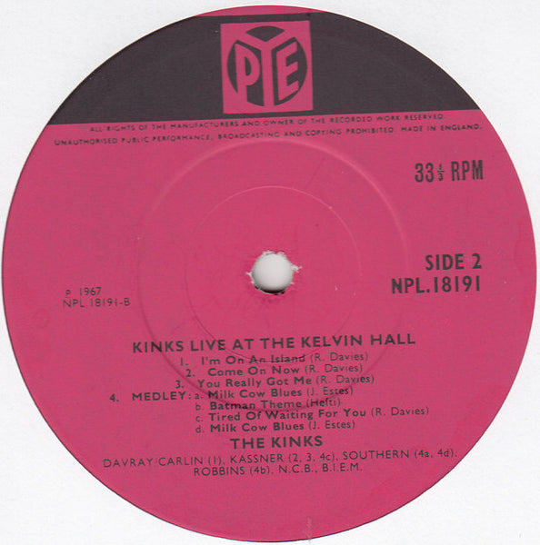 The Kinks : Live At Kelvin Hall (LP, Album, Mono)