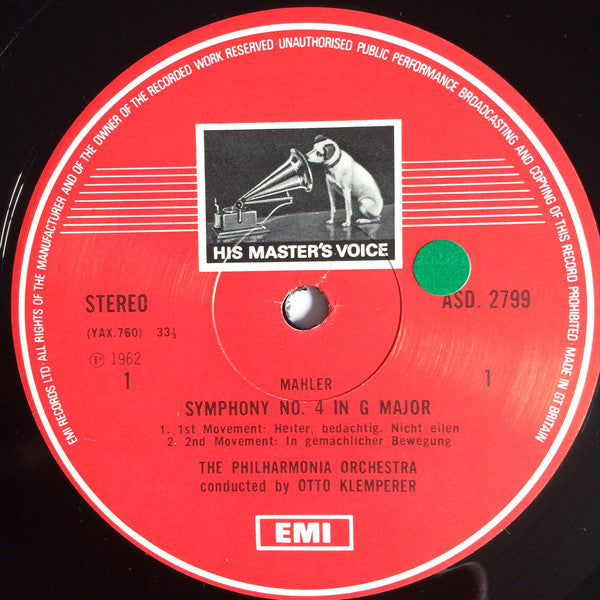 Elisabeth Schwarzkopf, Philharmonia Orchestra Conducted By Otto Klemperer / Gustav Mahler : Symphony No. 4 in G major (LP, RE, RP)