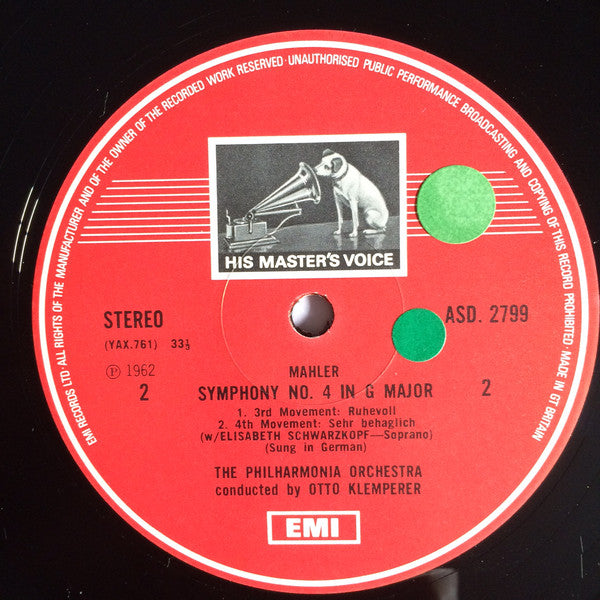 Elisabeth Schwarzkopf, Philharmonia Orchestra Conducted By Otto Klemperer / Gustav Mahler : Symphony No. 4 in G major (LP, RE, RP)