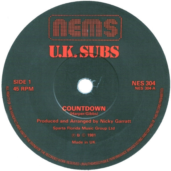 U.K. Subs* : Countdown (7", Single)