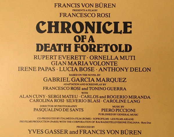 Piero Piccioni : Chronicle Of A Death Foretold (Original Soundtrack From The Film) (LP, Album)