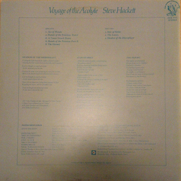 Steve Hackett : Voyage Of The Acolyte (LP, Album, RE, Blu)
