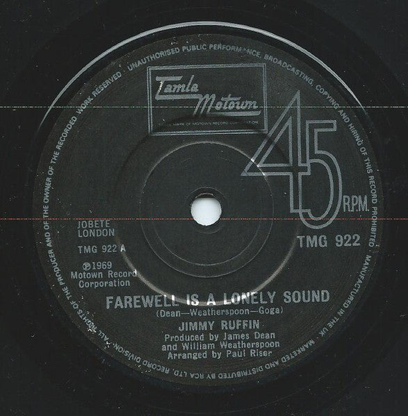 Jimmy Ruffin : Farewell Is A Lonely Sound (7", Single, RE, Sol)