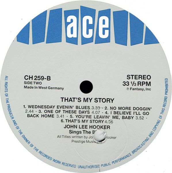 John Lee Hooker : That's My Story John Lee Hooker Sings The Blues (LP, Album, RE)