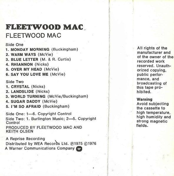 Fleetwood Mac : Fleetwood Mac (Cass, Album)