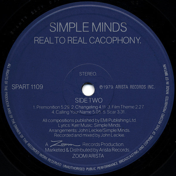 Simple Minds : Real To Real Cacophony. (LP, Album)
