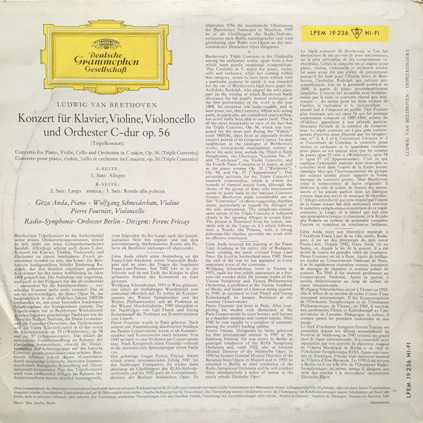 Ludwig van Beethoven - Géza Anda, Wolfgang Schneiderhan, Pierre Fournier, Radio-Symphonie-Orchester Berlin, Ferenc Fricsay : Tripelkonzert = Triple Concerto (LP, Mono)