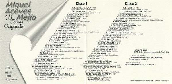 Miguel Aceves Mejía* : Miguel Aceves Mejía 40 Temas Originales (2xCD, Comp)